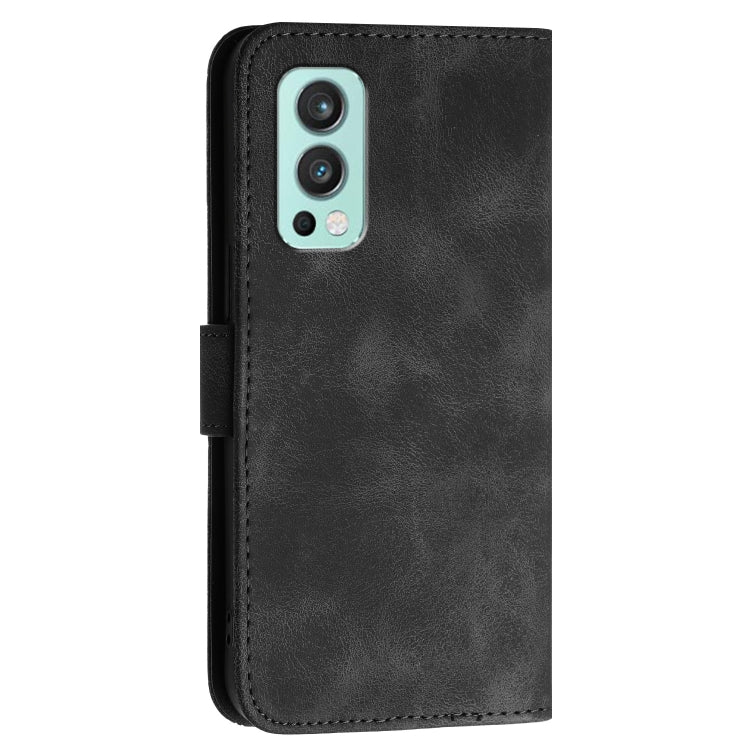 For OnePlus Nord 2 5G Grid Butterfly Embossed Pattern Flip Leather Phone Case with Lanyard