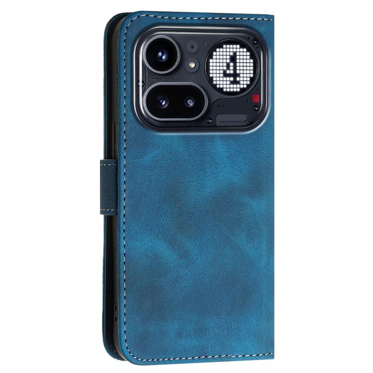 For Nothing Phone 4a Pro Grid Butterfly Embossed Pattern Leather Phone Case with Lanyard