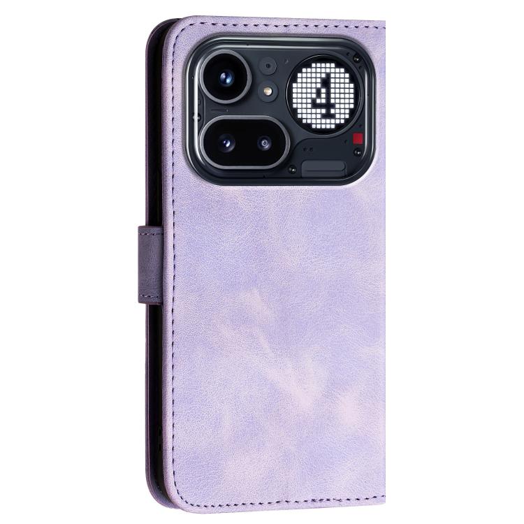 For Nothing Phone 4a Pro Grid Butterfly Embossed Pattern Leather Phone Case with Lanyard