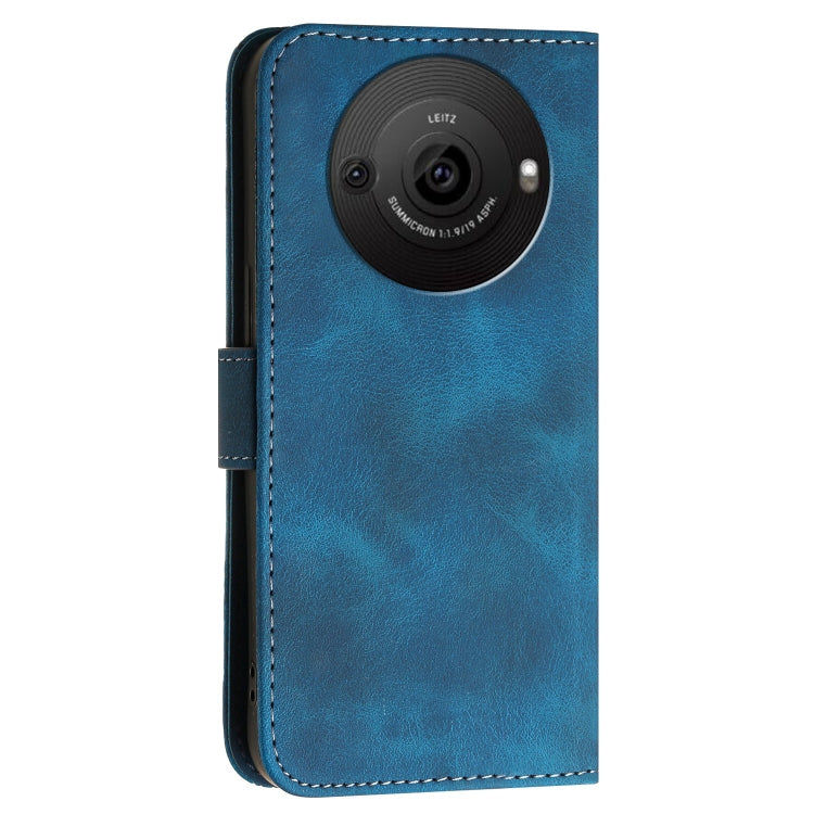 For Sharp Aquos R8 Pro SH-51D Grid Butterfly Embossed Pattern Leather Phone Case with Lanyard