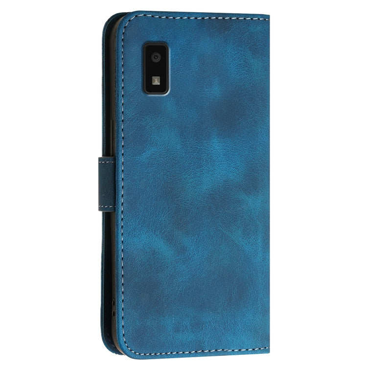 For Sharp Aquos Wish Grid Butterfly Embossed Pattern Leather Phone Case with Lanyard