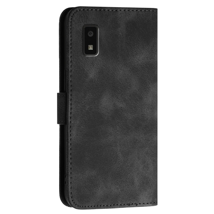 For Sharp Aquos Wish Grid Butterfly Embossed Pattern Leather Phone Case with Lanyard