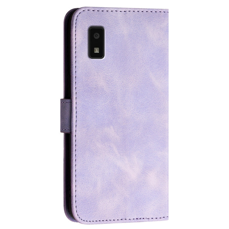 For Sharp Aquos Wish Grid Butterfly Embossed Pattern Leather Phone Case with Lanyard