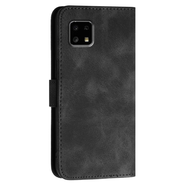 For Sharp Aquos Sense4 Grid Butterfly Embossed Pattern Leather Phone Case with Lanyard