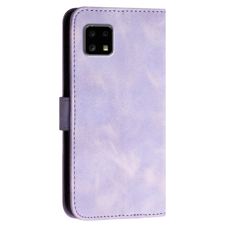 For Sharp Aquos Sense4 Grid Butterfly Embossed Pattern Leather Phone Case with Lanyard