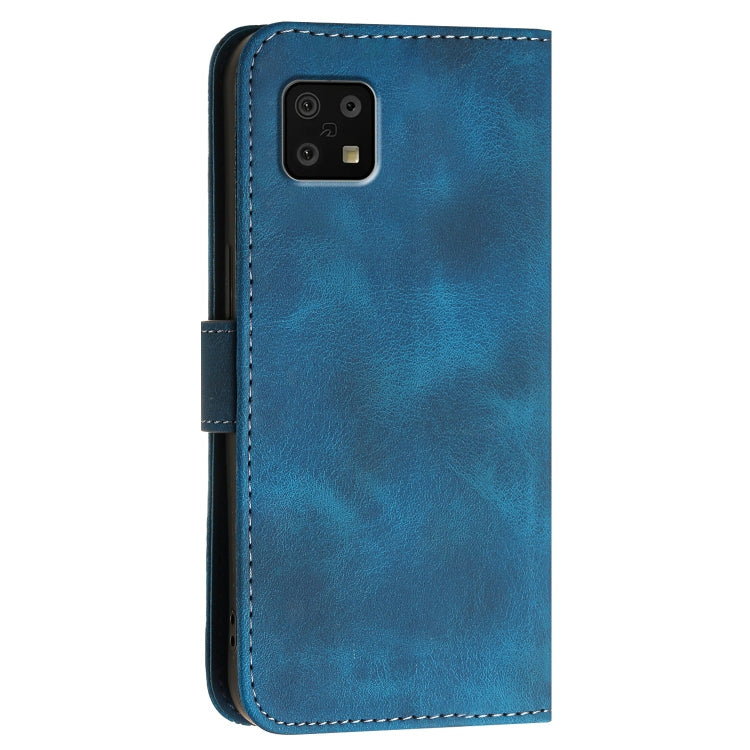 For Sharp Aquos Sense6 Grid Butterfly Embossed Pattern Leather Phone Case with Lanyard