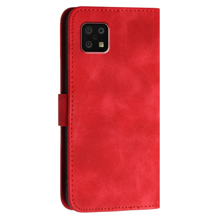 For Sharp Aquos Sense6 Grid Butterfly Embossed Pattern Leather Phone Case with Lanyard