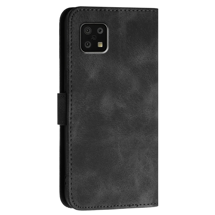 For Sharp Aquos Sense6 Grid Butterfly Embossed Pattern Leather Phone Case with Lanyard