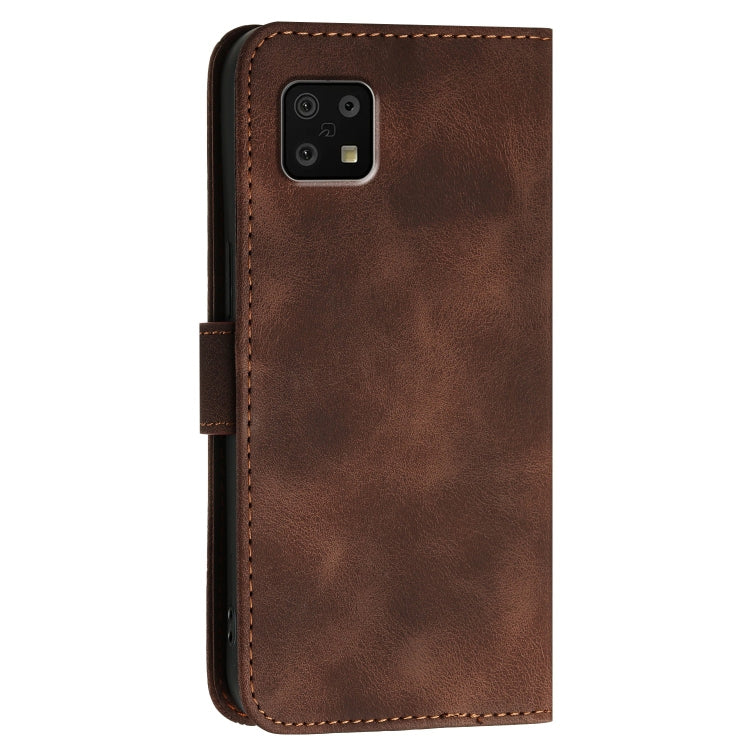 For Sharp Aquos Sense6 Grid Butterfly Embossed Pattern Leather Phone Case with Lanyard