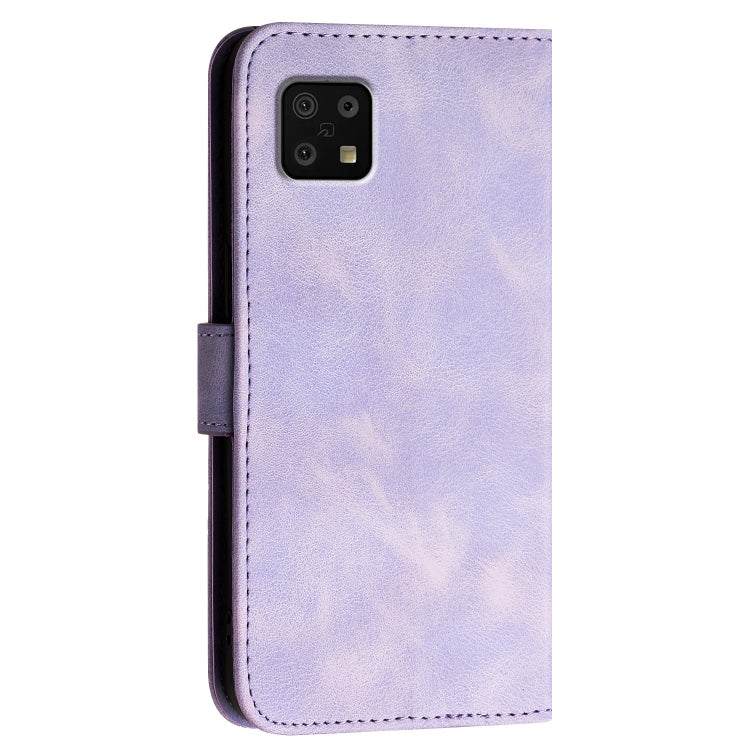 For Sharp Aquos Sense6 Grid Butterfly Embossed Pattern Leather Phone Case with Lanyard