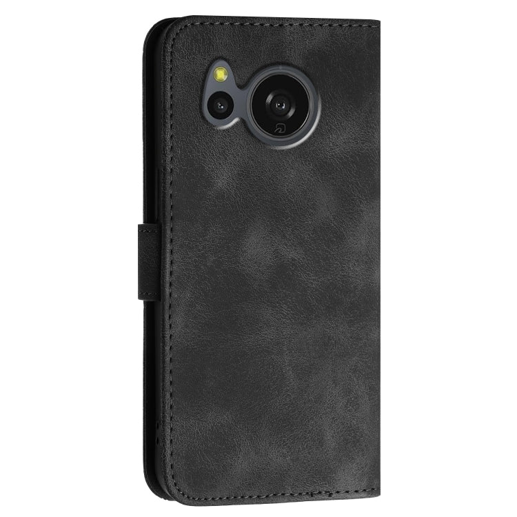 For Sharp Aquos Sense7 Grid Butterfly Embossed Pattern Leather Phone Case with Lanyard