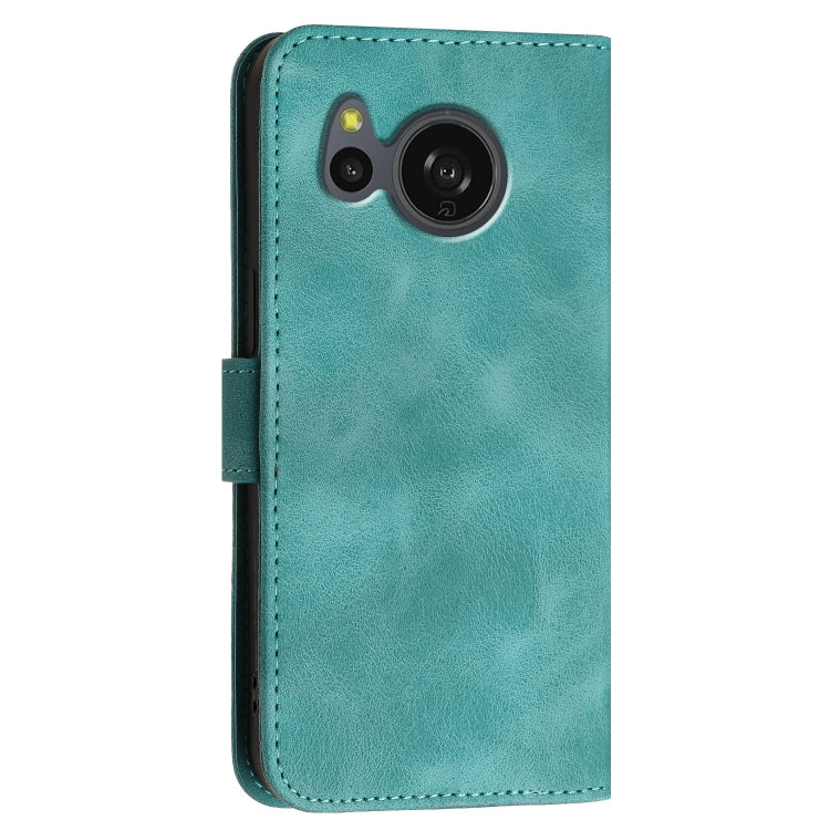 For Sharp Aquos Sense7 Grid Butterfly Embossed Pattern Leather Phone Case with Lanyard