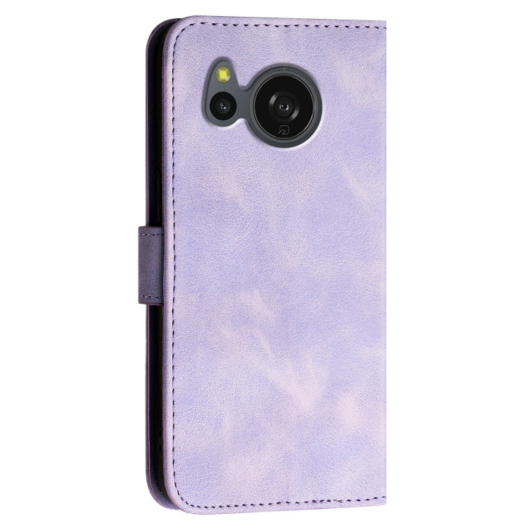 For Sharp Aquos Sense7 Grid Butterfly Embossed Pattern Leather Phone Case with Lanyard