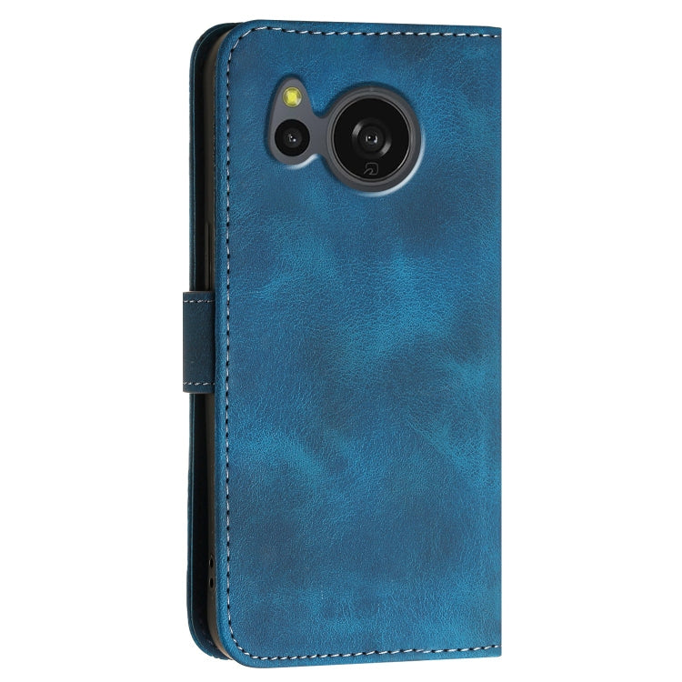 For Sharp Aquos Sense8 Grid Butterfly Embossed Pattern Leather Phone Case with Lanyard