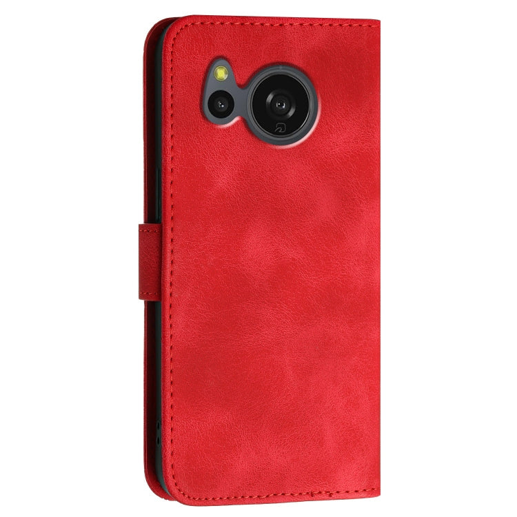 For Sharp Aquos Sense8 Grid Butterfly Embossed Pattern Leather Phone Case with Lanyard