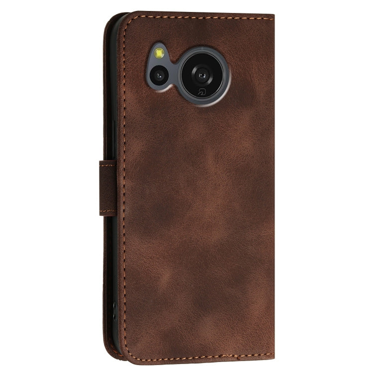 For Sharp Aquos Sense8 Grid Butterfly Embossed Pattern Leather Phone Case with Lanyard