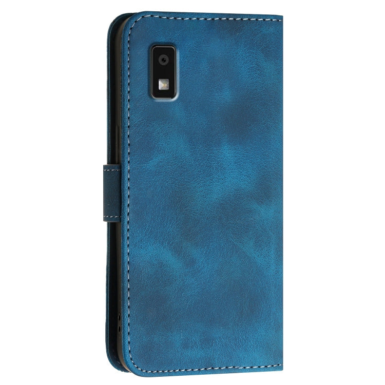 For Sharp Aquos Wish 3 Grid Butterfly Embossed Pattern Leather Phone Case with Lanyard
