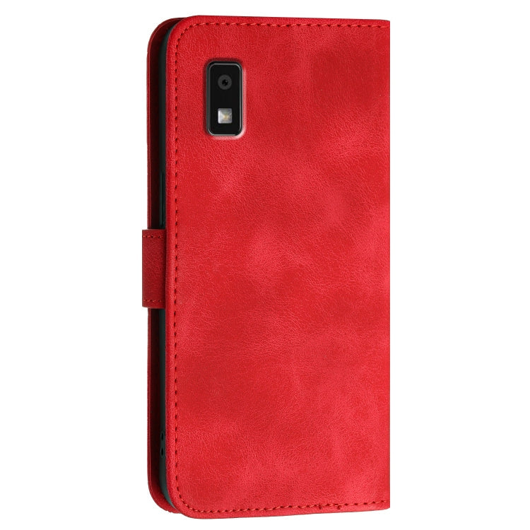 For Sharp Aquos Wish 3 Grid Butterfly Embossed Pattern Leather Phone Case with Lanyard