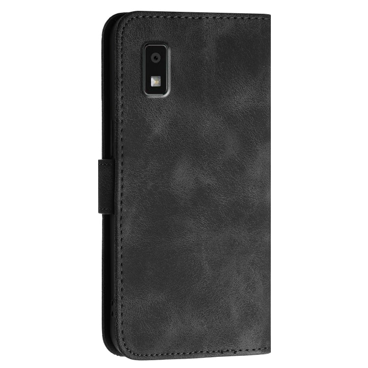 For Sharp Aquos Wish 3 Grid Butterfly Embossed Pattern Leather Phone Case with Lanyard