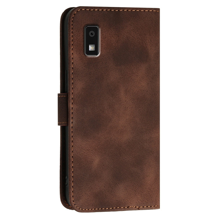 For Sharp Aquos Wish 3 Grid Butterfly Embossed Pattern Leather Phone Case with Lanyard