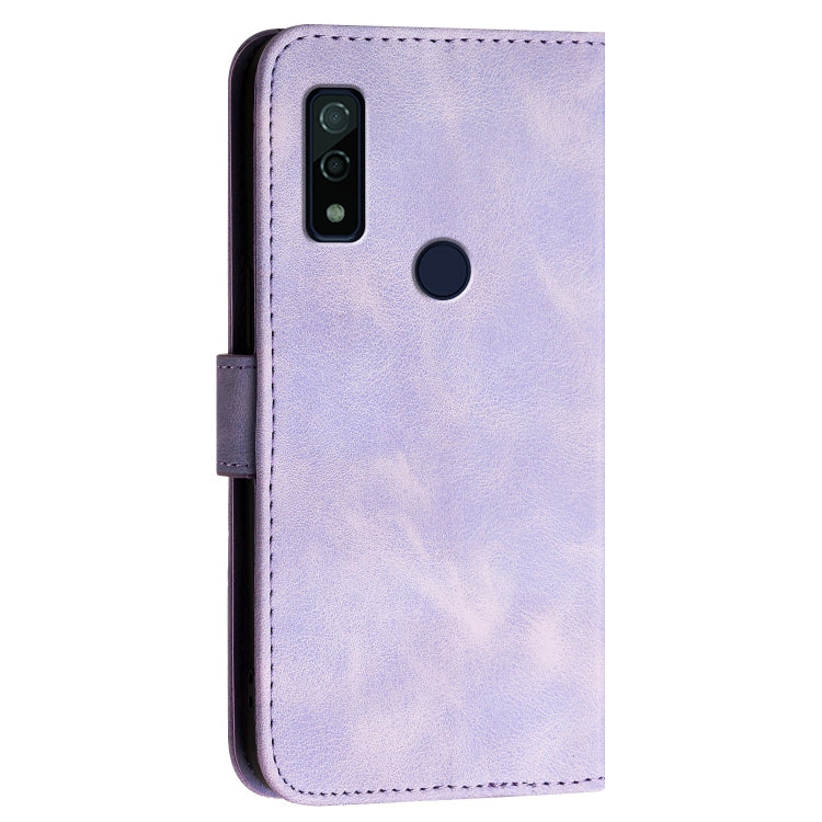 For Fujitsu Arrows We F-51B Grid Butterfly Embossed Pattern Flip Leather Phone Case with Lanyard