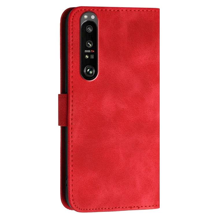 For Sony Xperia 1 III Grid Butterfly Embossed Pattern Leather Phone Case with Lanyard