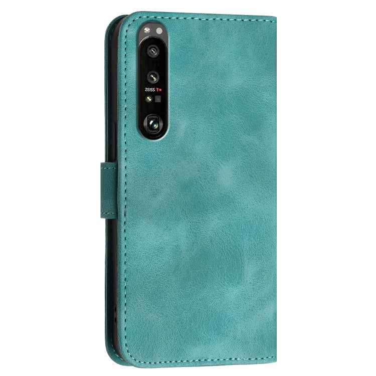 For Sony Xperia 1 III Grid Butterfly Embossed Pattern Leather Phone Case with Lanyard