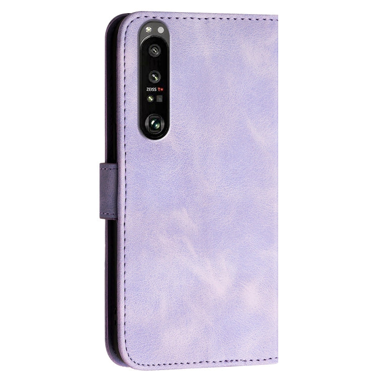 For Sony Xperia 1 III Grid Butterfly Embossed Pattern Leather Phone Case with Lanyard