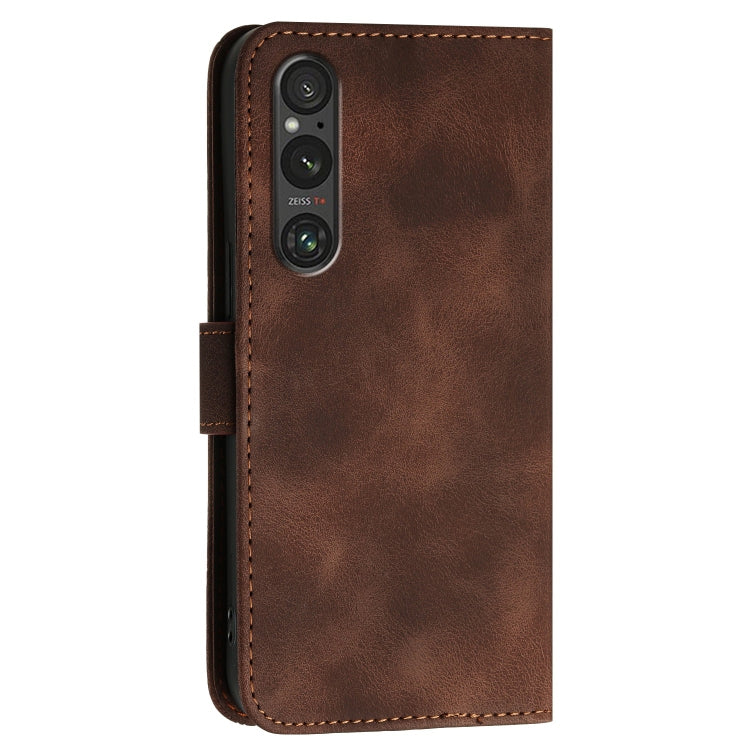 For Sony Xperia 1 V 2023 Grid Butterfly Embossed Pattern Leather Phone Case with Lanyard
