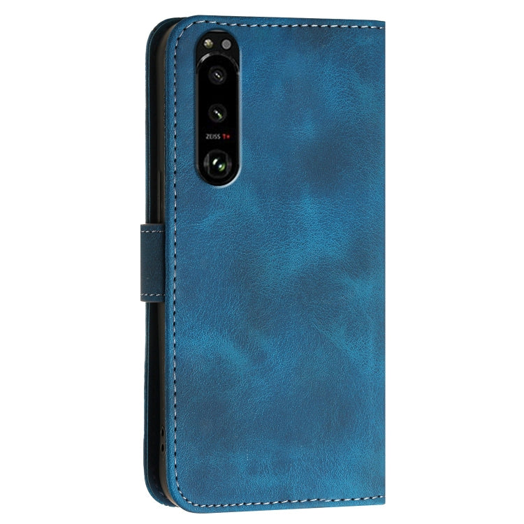 For Sony Xperia 5 III Grid Butterfly Embossed Pattern Leather Phone Case with Lanyard
