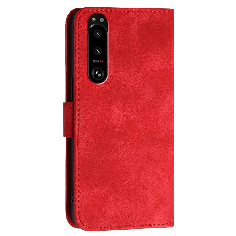 For Sony Xperia 5 III Grid Butterfly Embossed Pattern Leather Phone Case with Lanyard