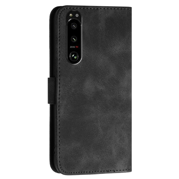 For Sony Xperia 5 III Grid Butterfly Embossed Pattern Leather Phone Case with Lanyard
