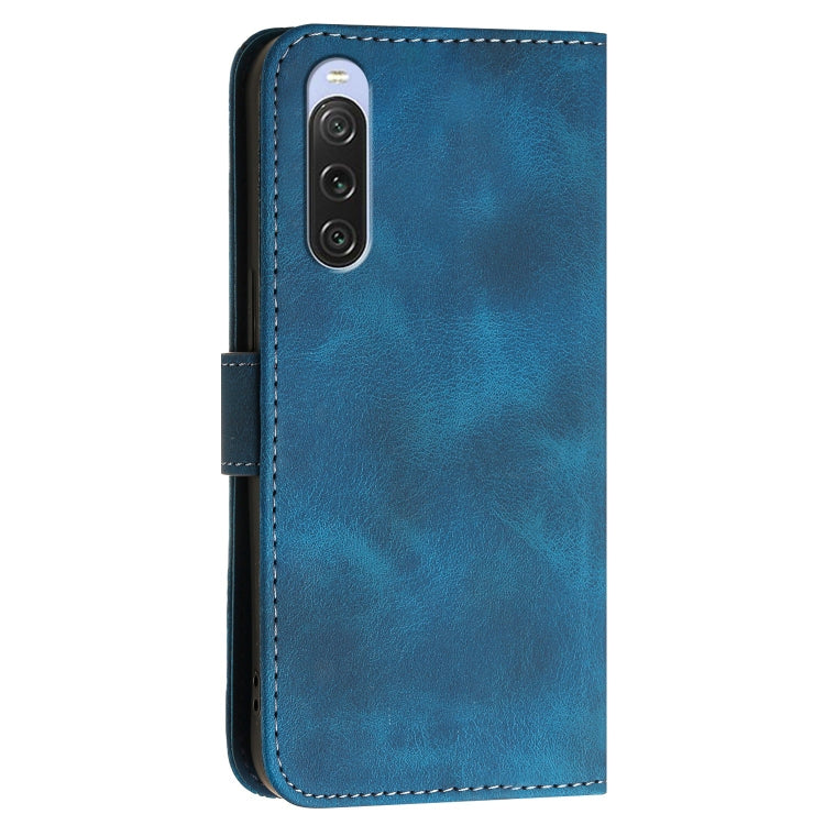 For Sony Xperia 10 V 2023 Grid Butterfly Embossed Pattern Leather Phone Case with Lanyard