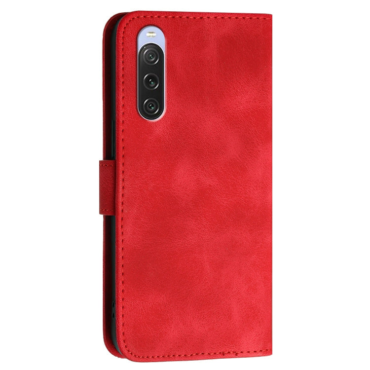 For Sony Xperia 10 V 2023 Grid Butterfly Embossed Pattern Leather Phone Case with Lanyard