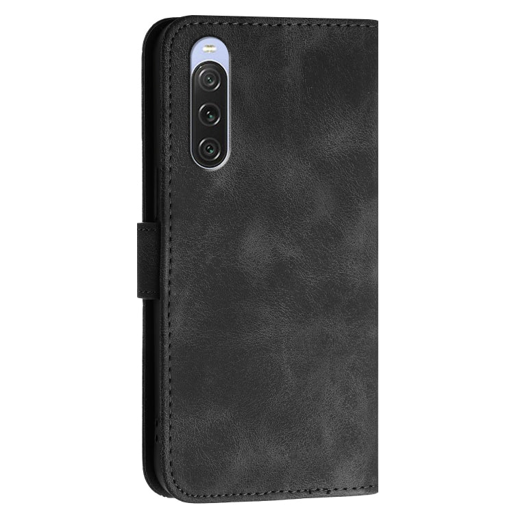For Sony Xperia 10 V 2023 Grid Butterfly Embossed Pattern Leather Phone Case with Lanyard