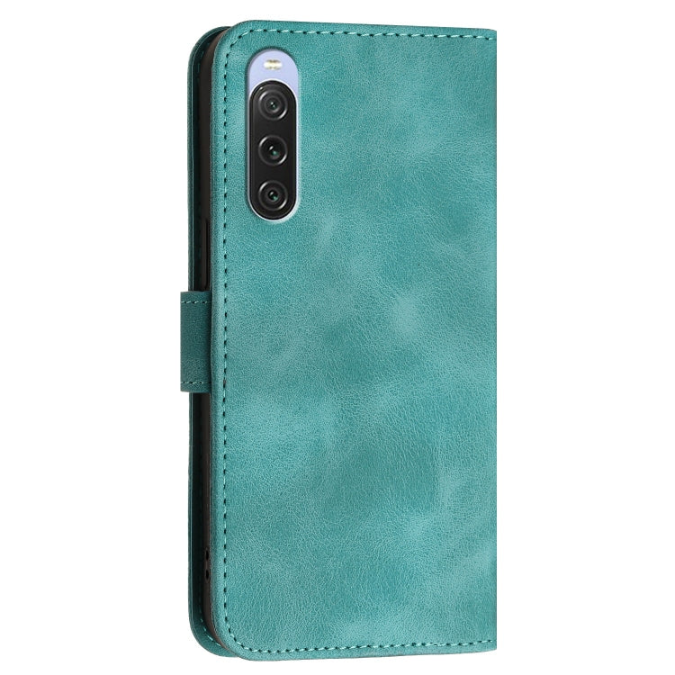 For Sony Xperia 10 V 2023 Grid Butterfly Embossed Pattern Leather Phone Case with Lanyard