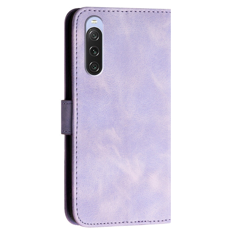 For Sony Xperia 10 V 2023 Grid Butterfly Embossed Pattern Leather Phone Case with Lanyard