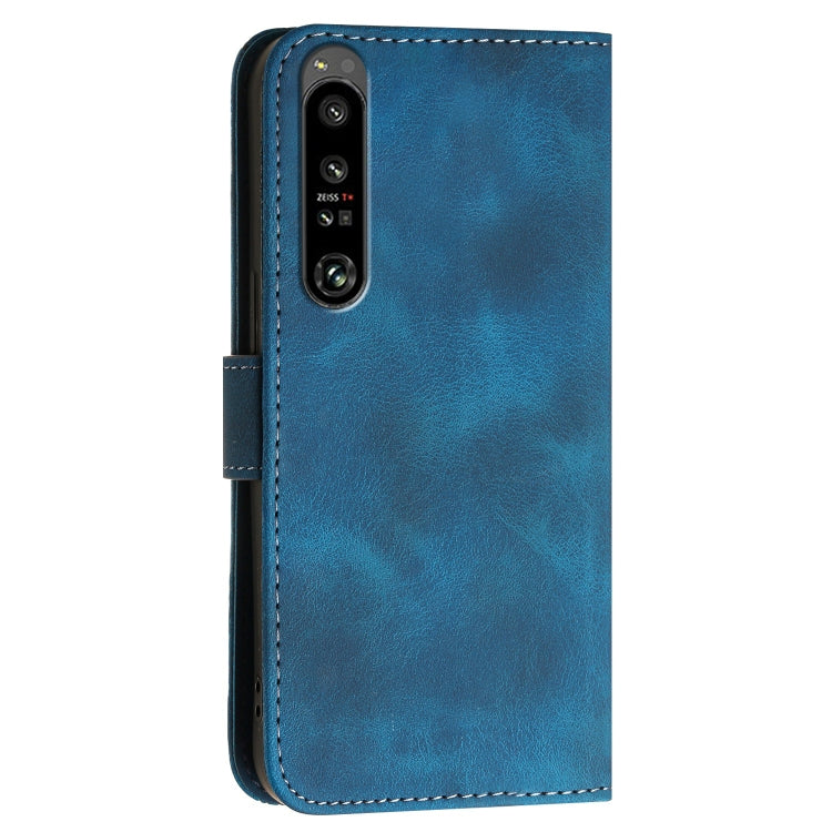 For Sony Xperia 1 IV Grid Butterfly Embossed Pattern Leather Phone Case with Lanyard