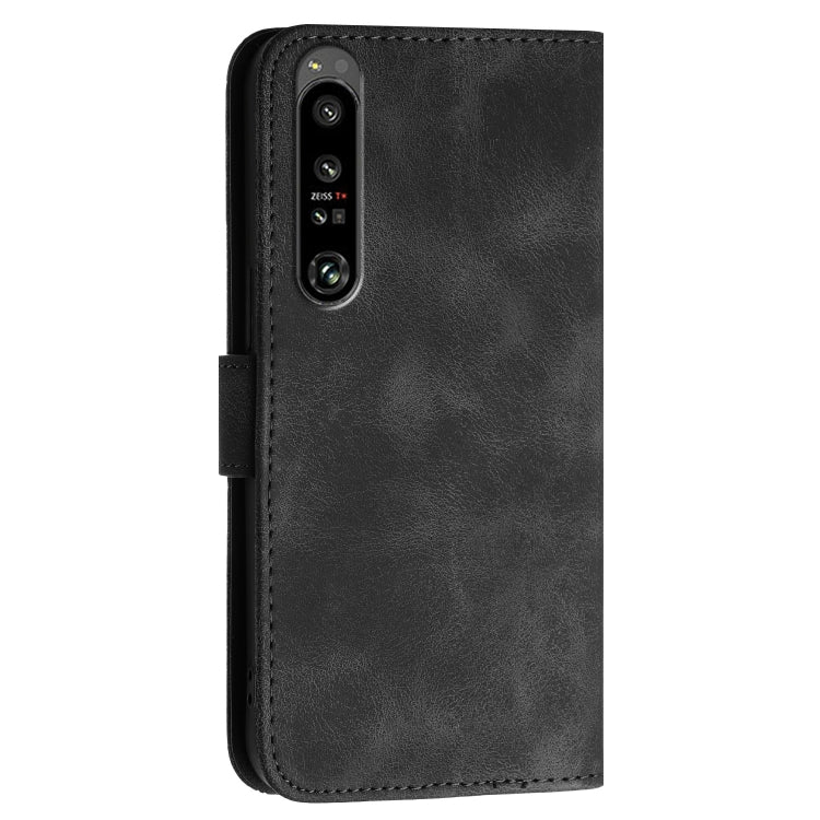 For Sony Xperia 1 IV Grid Butterfly Embossed Pattern Leather Phone Case with Lanyard