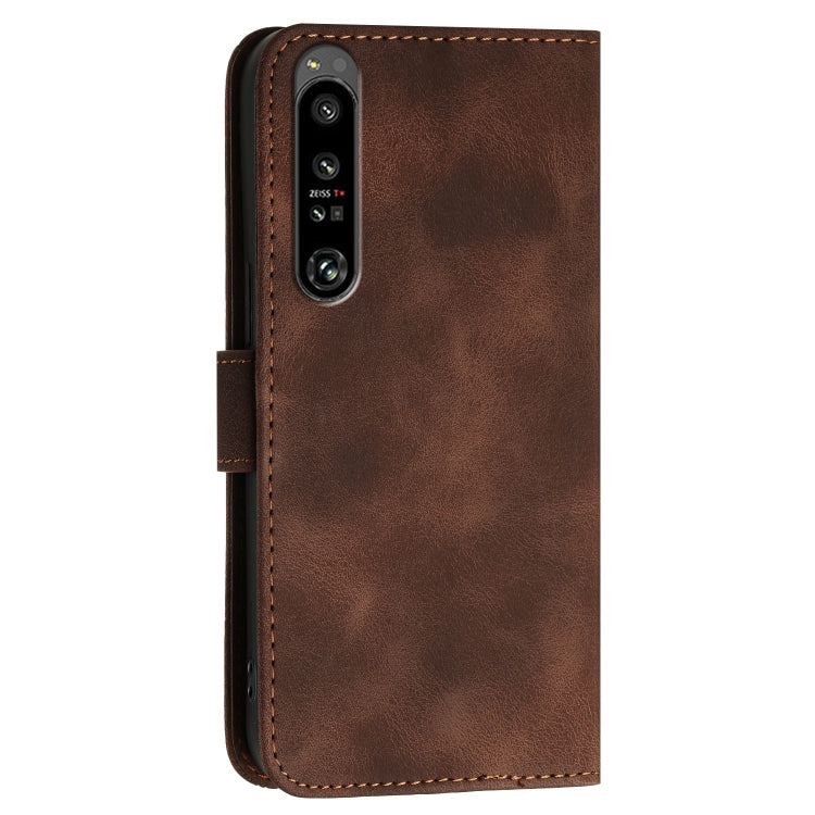 For Sony Xperia 1 IV Grid Butterfly Embossed Pattern Leather Phone Case with Lanyard