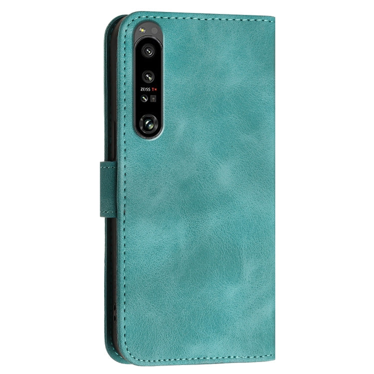 For Sony Xperia 1 IV Grid Butterfly Embossed Pattern Leather Phone Case with Lanyard