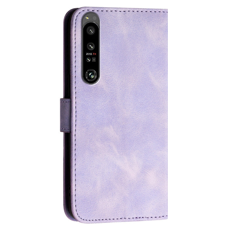 For Sony Xperia 1 IV Grid Butterfly Embossed Pattern Leather Phone Case with Lanyard