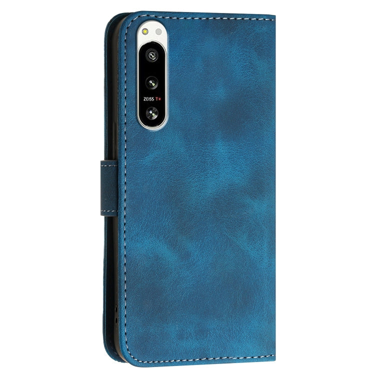 For Sony Xperia 5 IV Grid Butterfly Embossed Pattern Leather Phone Case with Lanyard