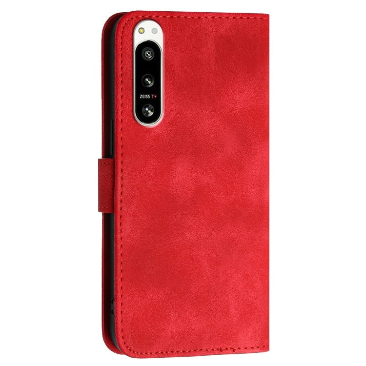 For Sony Xperia 5 IV Grid Butterfly Embossed Pattern Leather Phone Case with Lanyard