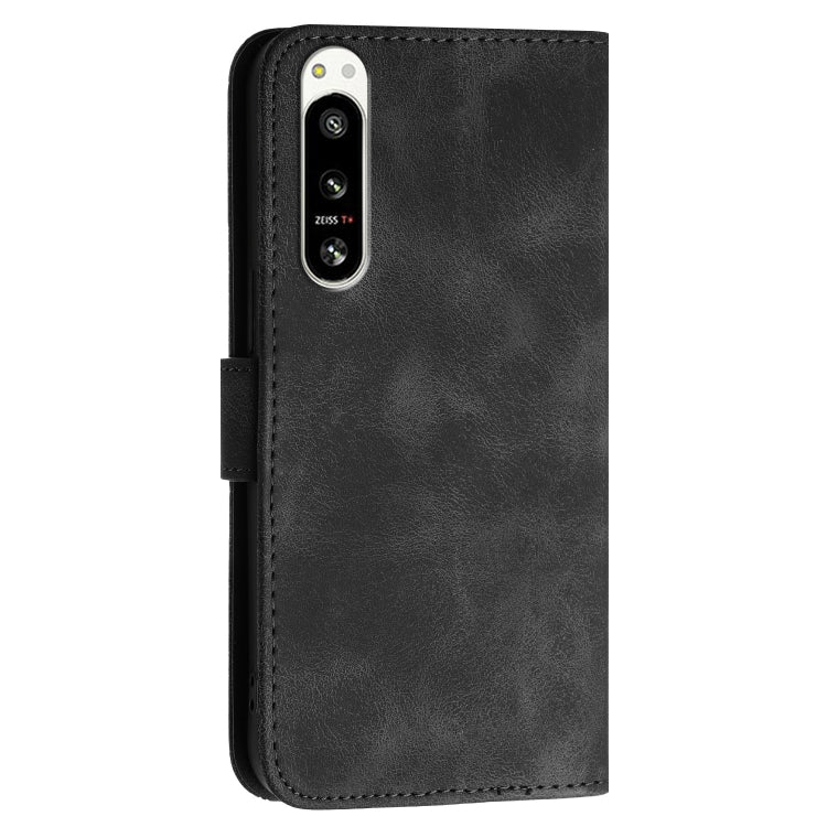 For Sony Xperia 5 IV Grid Butterfly Embossed Pattern Leather Phone Case with Lanyard