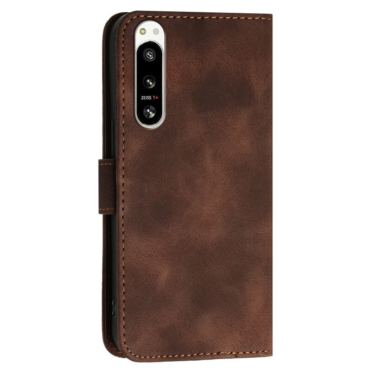 For Sony Xperia 5 IV Grid Butterfly Embossed Pattern Leather Phone Case with Lanyard