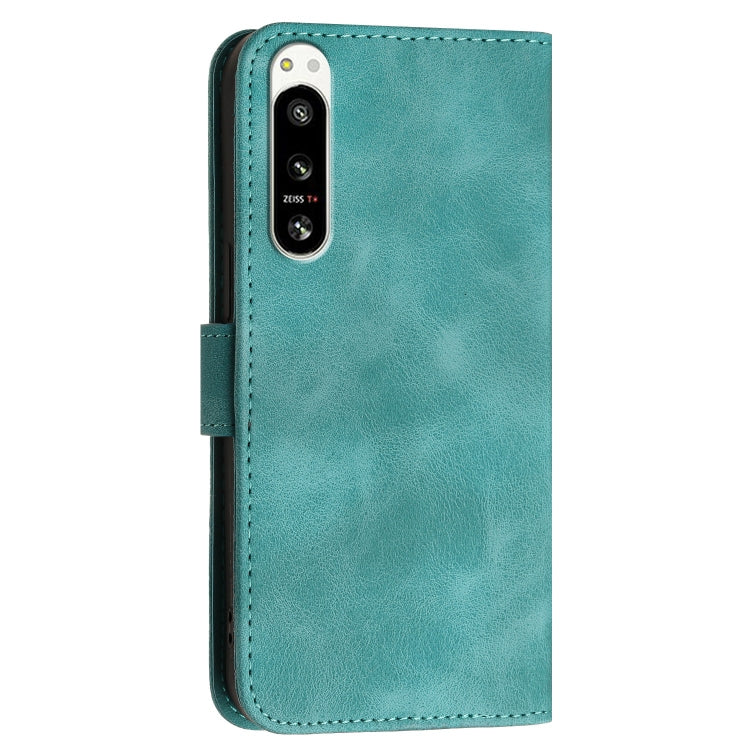 For Sony Xperia 5 IV Grid Butterfly Embossed Pattern Leather Phone Case with Lanyard