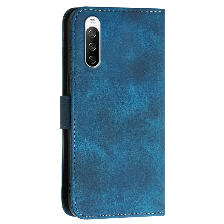 For Sony Xperia 10 III Grid Butterfly Embossed Pattern Leather Phone Case with Lanyard