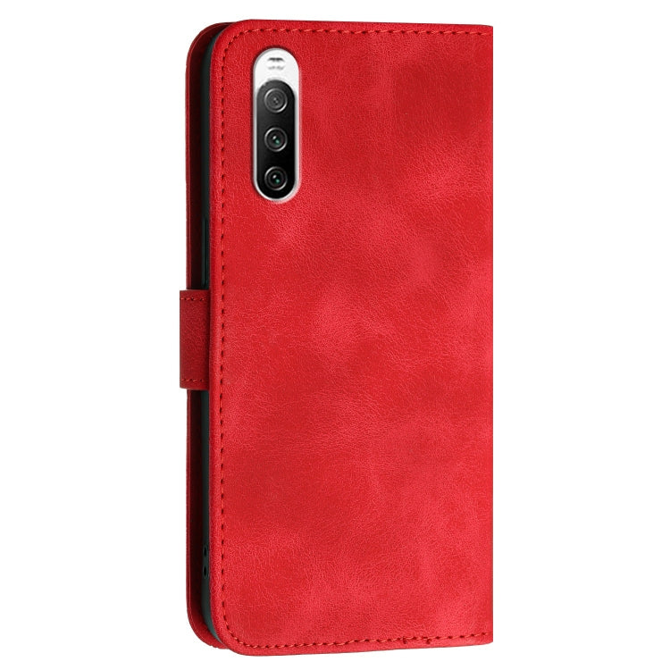 For Sony Xperia 10 III Grid Butterfly Embossed Pattern Leather Phone Case with Lanyard