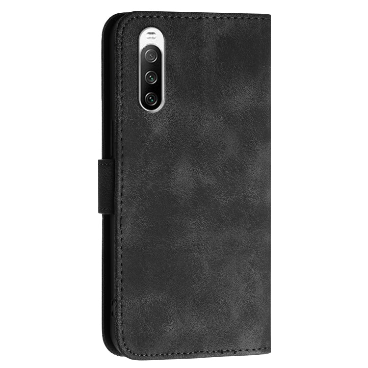 For Sony Xperia 10 III Grid Butterfly Embossed Pattern Leather Phone Case with Lanyard